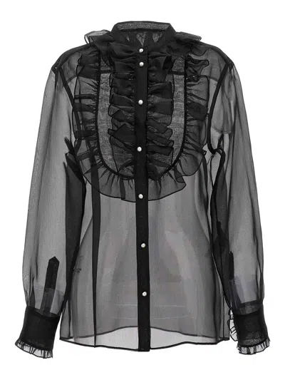 Dolce & Gabbana Plastron And Ruffle Shirt Shirt, Blouse Black