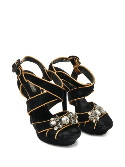 Pre-owned Dolce & Gabbana Platform Crystal-embellished Sandals In Black