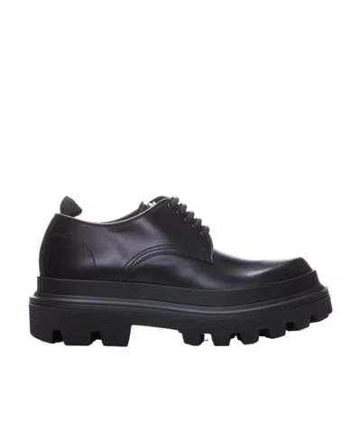 Dolce & Gabbana Platform Leather Derby Shoes In Black