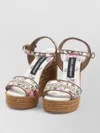 Dolce & Gabbana Wedge Sandals With Logo Embroidery In Brown