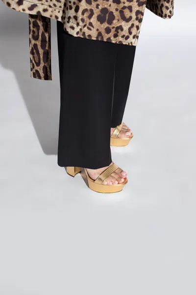 Dolce & Gabbana Foiled Craquelé Calfskin Platform Sandals In Gold