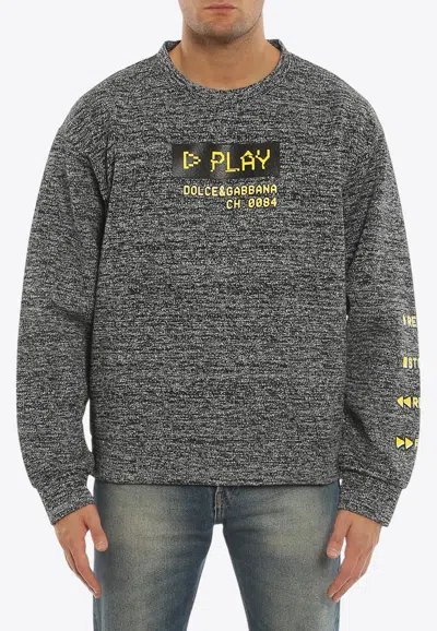 Dolce & Gabbana Play Button Mélange Logo Sweatshirt In Gray