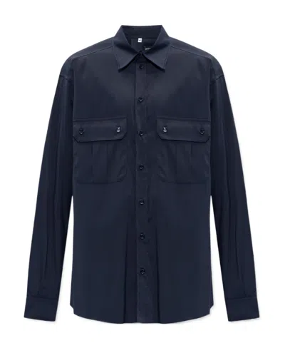 Dolce & Gabbana Logo-patch Long-sleeved Shirt In Blue