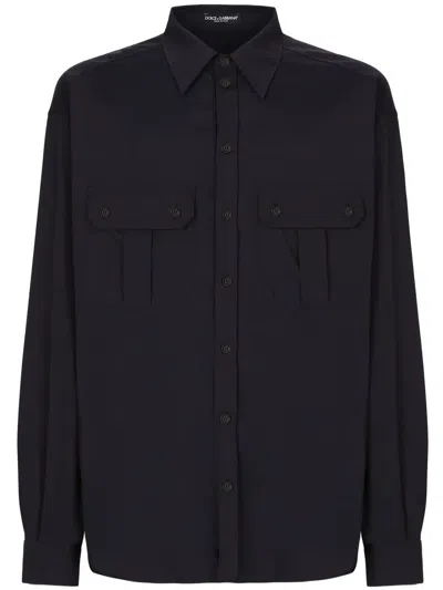 Dolce & Gabbana Over Shirt Man Shirt Midnight Blue Size 17 Polyamide