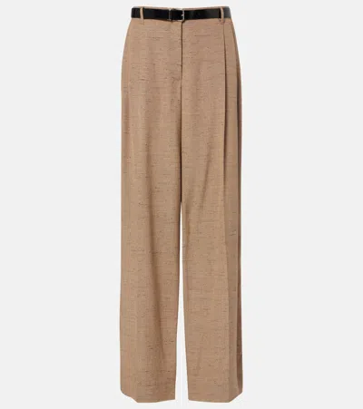 Dolce & Gabbana Pleated Belted Wide-leg Pants In Brown