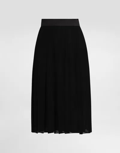 Dolce & Gabbana Pleated Chiffon Midi Circle Skirt In Black