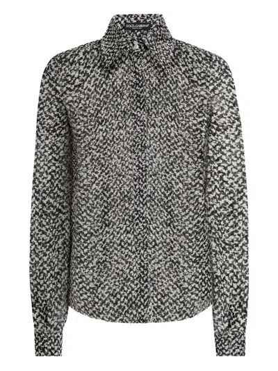 Dolce & Gabbana Pleated-collar Print Shirt In Black