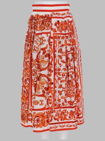 Dolce & Gabbana Pleated Cotton Mini Skirt In Orange
