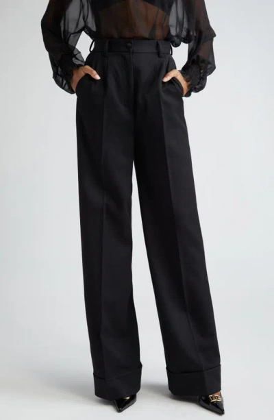 Dolce & Gabbana Dolce&gabbana Pleated Cuff Hem Virgin Wool & Silk Trousers In N0000 Nero