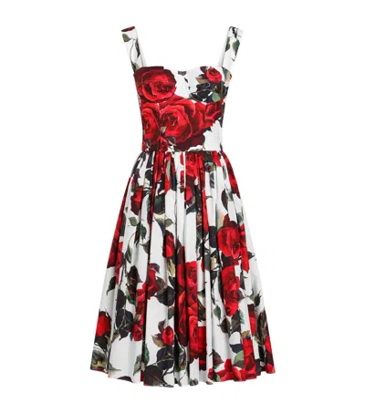 DOLCE & GABBANA PLEATED FLORAL PRINT MIDI DRESS