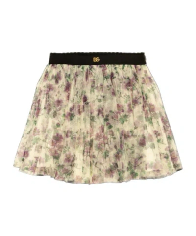 Dolce & Gabbana Kids' Pleated Floral Skirt In Neutral