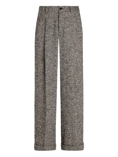 Dolce & Gabbana Pleated-front Herringbone Trousers In Gray
