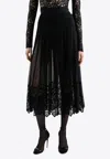 Dolce & Gabbana Pleated Georgette Midi Skirt With Lace Trims In Black