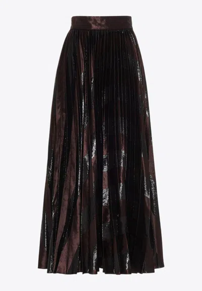 Dolce & Gabbana Pleated Jacquard Midi Skirt In Brown