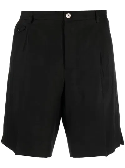 Dolce & Gabbana Side-slits Linen Tailored Shorts In Black