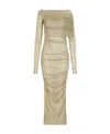 Dolce & Gabbana Draped Metallic Mesh-jersey Midi Dress In Nude