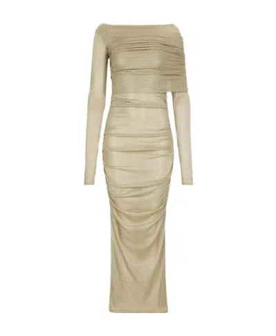 Dolce & Gabbana Lurex Longuette Midi Dress With Detachable Sleeve In Gold