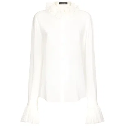 Dolce & Gabbana Ruffled Silk-blend Shirt In White