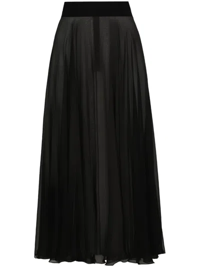 Dolce & Gabbana Silk Chiffon Pleated Midi Skirt In Black