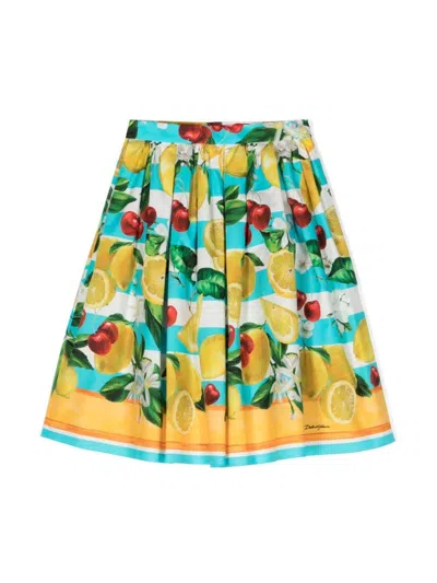 Dolce & Gabbana Kids' Mix-print Pleated Skirt In Blue