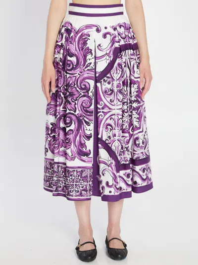 Dolce & Gabbana Pleated Skirt With Maiolica Print In Purple