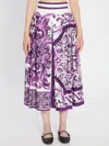 Dolce & Gabbana Women Maiolica Mix Print Poplin Pleated Skirt In Purple
