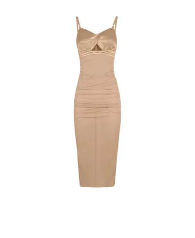 Dolce & Gabbana Pleated Sleeveless Dress In Nude