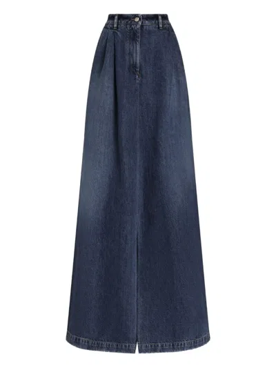 Dolce & Gabbana Pleated Slit Maxi Skirt In Blue
