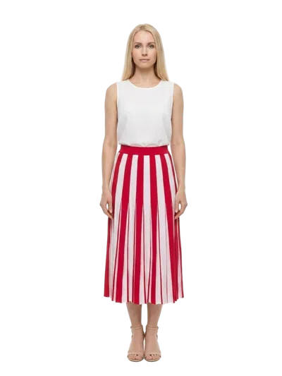Dolce & Gabbana Pleated Striped Wool Skirt In Red