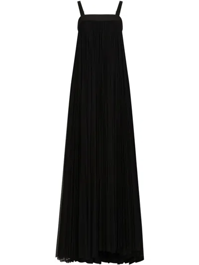 Dolce & Gabbana Pleated Tulle Maxi Dress In Black
