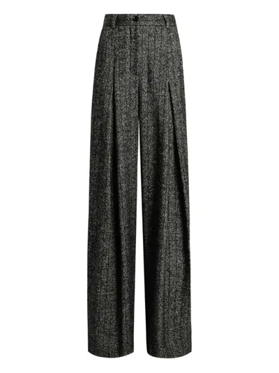 Dolce & Gabbana Pleated Tweed Trousers In Black