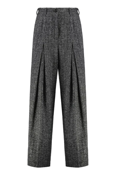 Dolce & Gabbana Pleated Wide-leg Wool Trousers In Gray