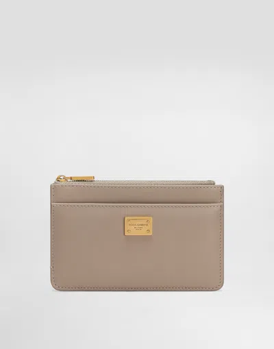 Dolce & Gabbana Plongé Calfskin Card Holder In Sand