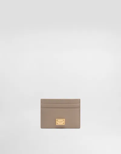 Dolce & Gabbana Plongé Calfskin Card Holder In Sand