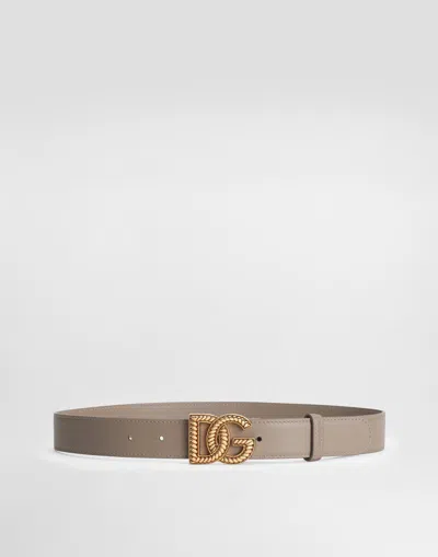 Dolce & Gabbana Plongé Calfskin Dg Logo Belt In Sand