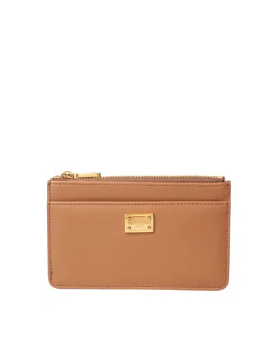 Dolce & Gabbana Plongé Leather Card Holder In Brown