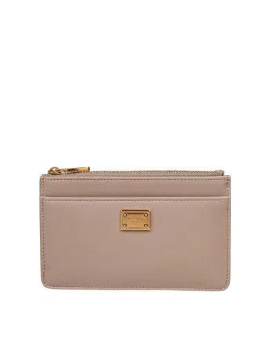 Dolce & Gabbana Plonge Leather Card Holder Taupe In Brown