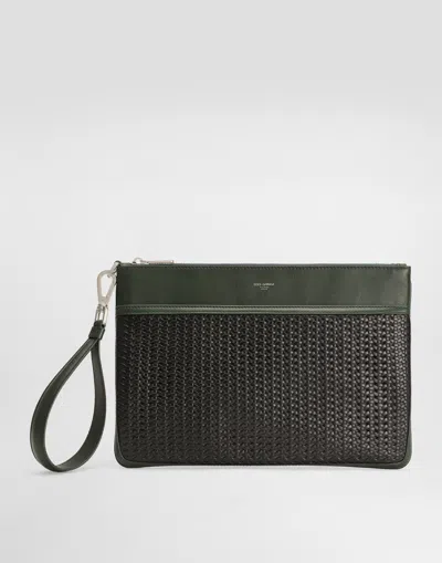 Dolce & Gabbana Plongé Woven Calfskin Necessaire In Multi