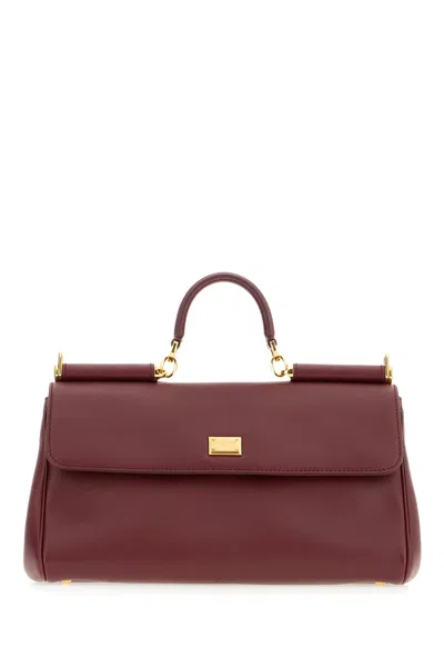 Dolce & Gabbana Plum Leather My Sicily Handbag In Burgundy