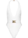 Dolce & Gabbana Plunge-neck Belted Swimsuit In White