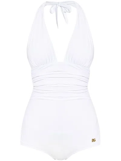 Dolce & Gabbana Plunge-neck Swimsuit In White