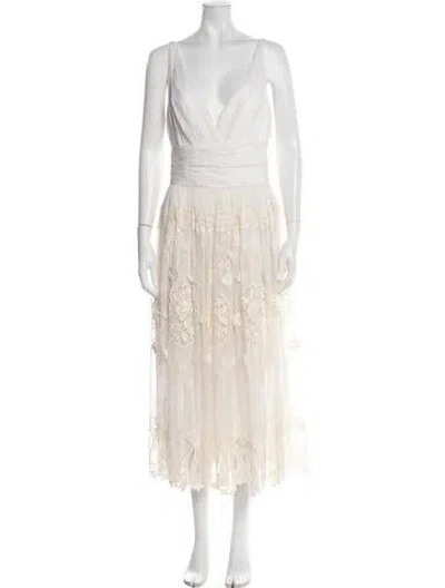 Pre-owned Dolce & Gabbana Plunge Neckline Long Dress In Neutral