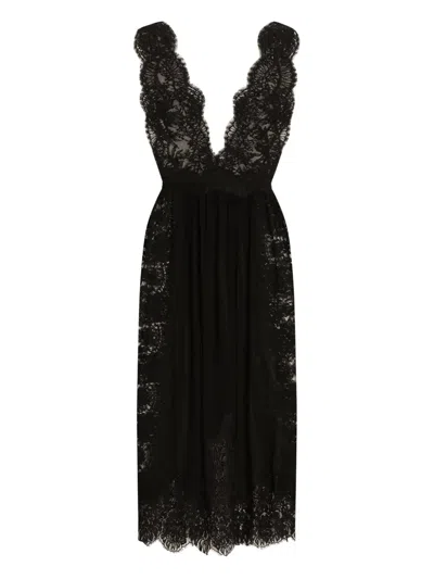 Dolce & Gabbana Plunge-neckline Midi Dress In Black
