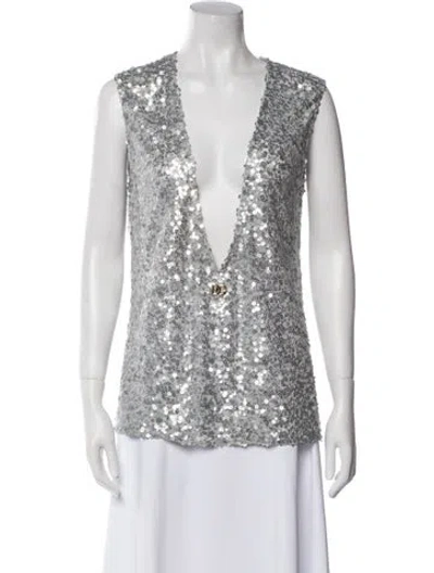 Pre-owned Dolce & Gabbana Plunge Neckline Sleeveless Blouse In Gray