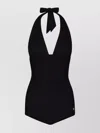Dolce & Gabbana Logo-plaque Halterneck Swimsuit In Black