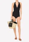 Dolce & Gabbana Halterneck Ruched Swimsuit In Black