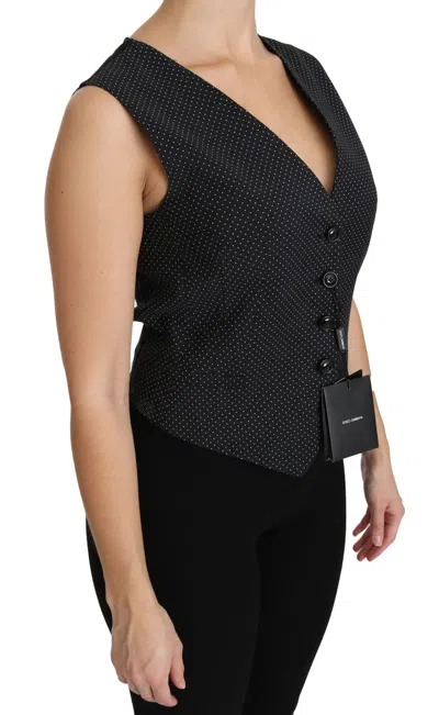 Dolce & Gabbana Plunging Sleeveless Virgin Wool Blouse In Black