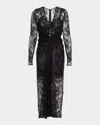 Dolce & Gabbana Plunging Twisted Chantilly Lace Long-sleeve Midi Dress In Black