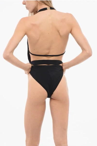 DOLCE & GABBANA PLUNGING V-NECK ONE PIECE SWIMSUIT WITH LOGOED BUCKLE
