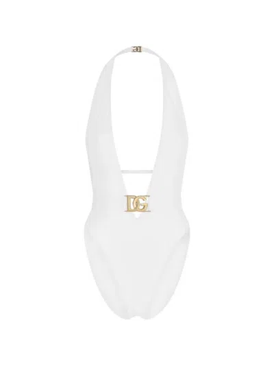 Dolce & Gabbana Plunging-neckline One-piece Swimsuit In White